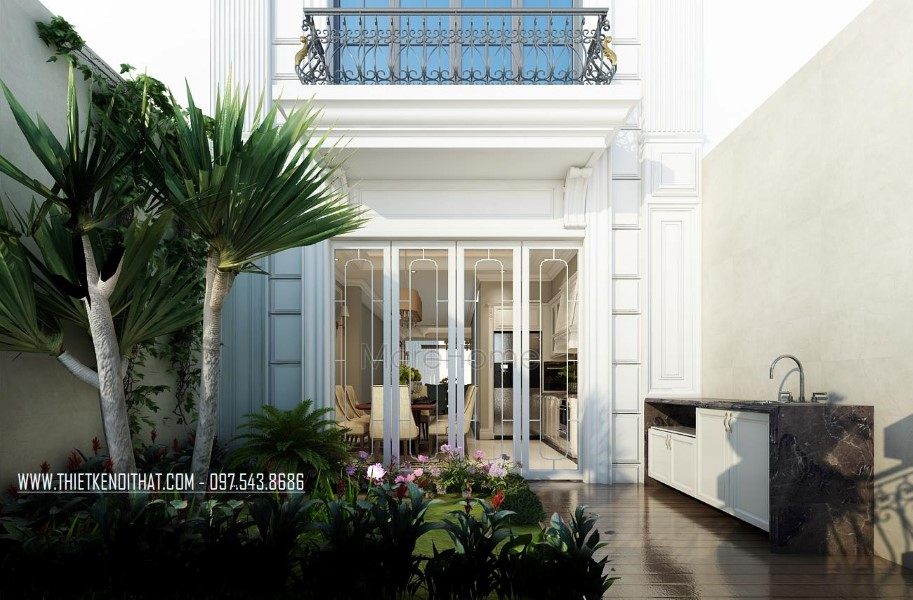 Thiết kế sảnh ngoài trời nhà liền kề khu đô thị Văn Quán